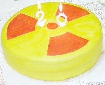The fancy cake on the 20th birthday of the Department of Nuclear Chemistry
